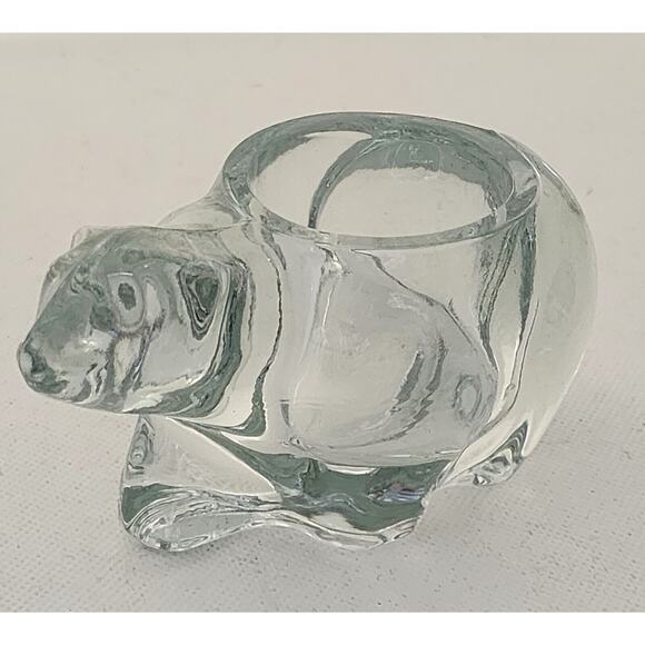 Candle Holder-Votive-Desk Accessory-Clear Glass-Polar Bear-5" Long-Reflective - Picture 4 of 8